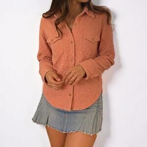Y2K Anthropologie Odille Pink Quilted Floral Lined Corduroy Shacket 6